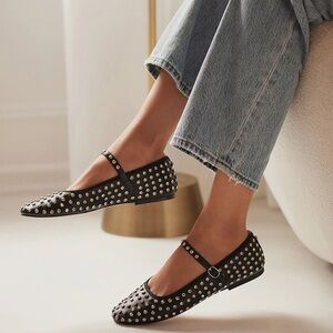Steve Madden VINETTA-R SILVER MULTI Black Studded Mary Jane Flats